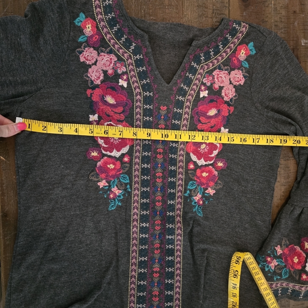 Small Oversized Floral Embroidered Tunic W/ Western Boho Free Spirit Flowy - Picture 5 of 9